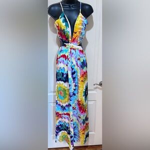 NWT Hers & Mine Multicolor open accent  Maxi Dress size  L